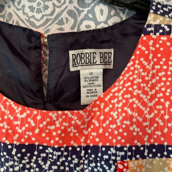 Robbie Bee Size 12  orange, blue, and red with white dotted pattern dress - Picture 3 of 3